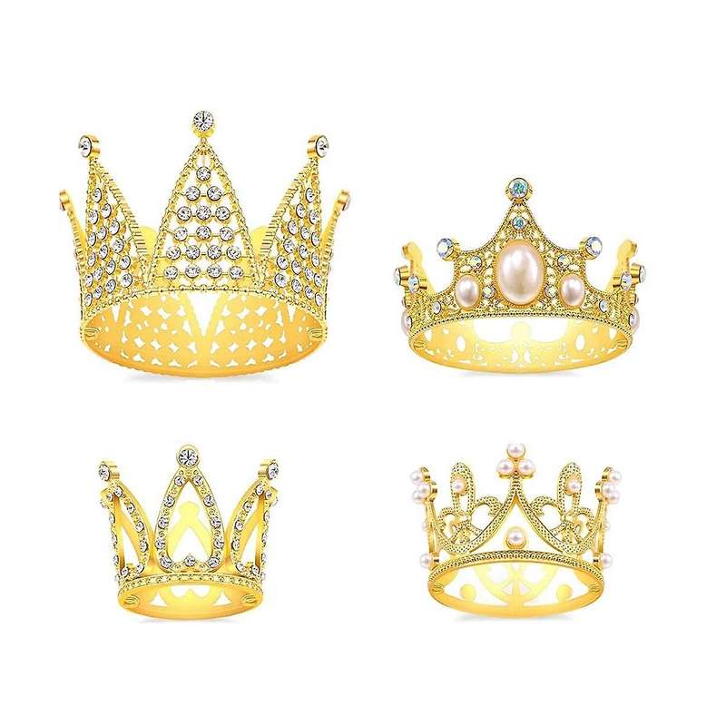 4pcs Gold Crown Cake Topper Princess Crown Cake Decorations for Birthday, Wedding, Party and Baby S