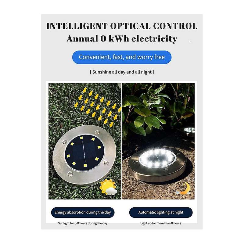4pcs Ground Lights Enhanced Solar Ground Lights, 8 Led Powered Waterproof Disk Lights for Garden