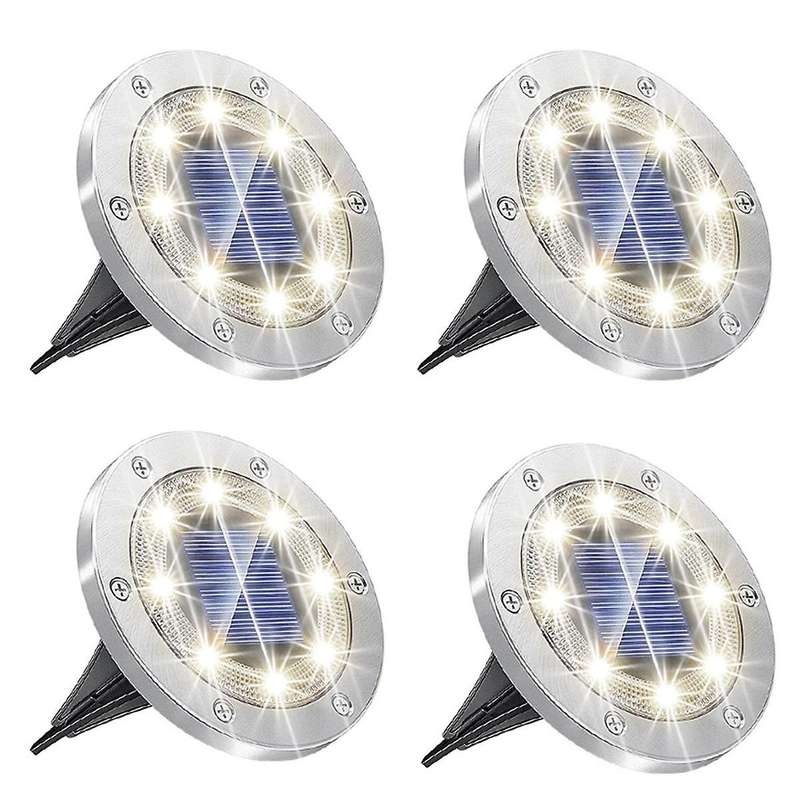 4pcs Ground Lights Enhanced Solar Ground Lights, 8 Led Powered Waterproof Disk Lights for Garden