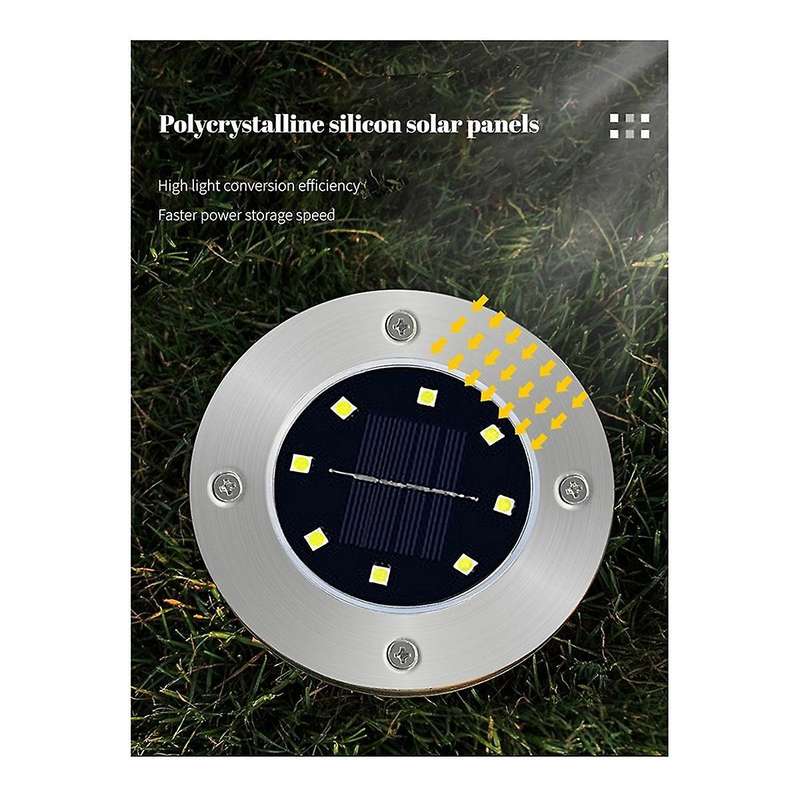 4pcs Ground Lights Enhanced Solar Ground Lights, 8 Led Powered Waterproof Disk Lights for Garden