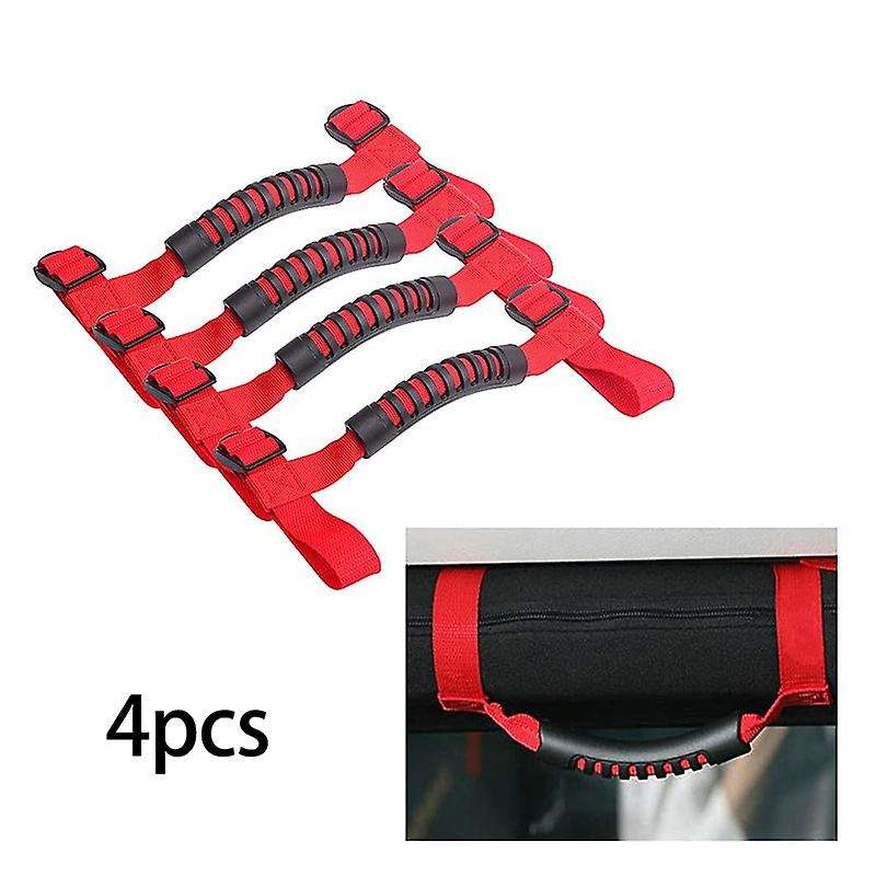 4Pcs Grip Handle for Handles Roll Bar Grab Handles for YJ TJ JK JKU 1987-2020(Red)
