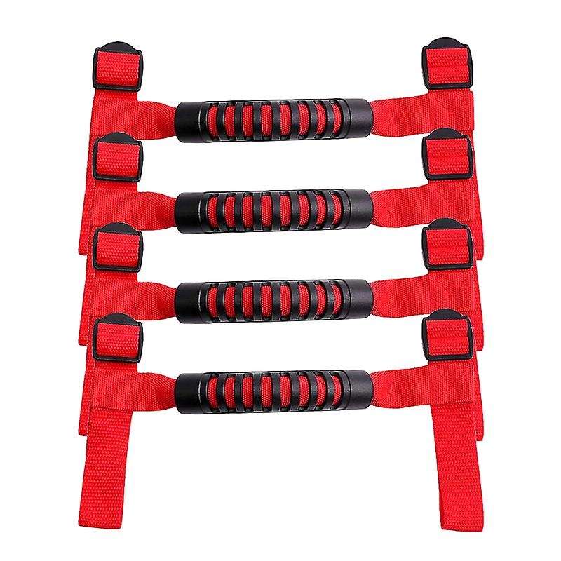 4Pcs Grip Handle for Handles Roll Bar Grab Handles for YJ TJ JK JKU 1987-2020(Red)