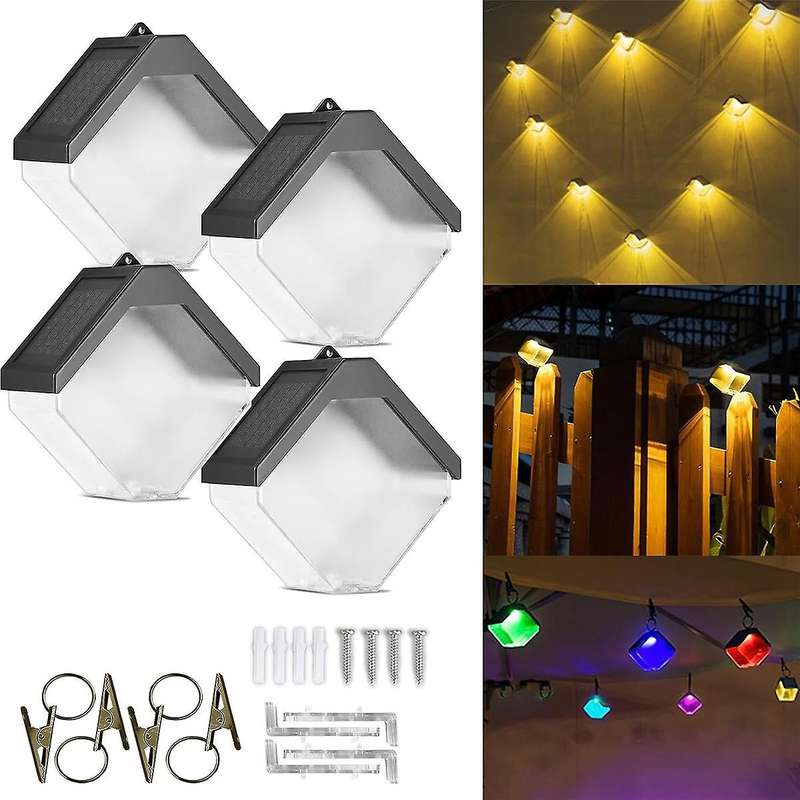 4pcs Hanging Solar Lights Ice Brick, Colour Changing Solar Garden Fence Lights Ip65 Waterproof, Gard