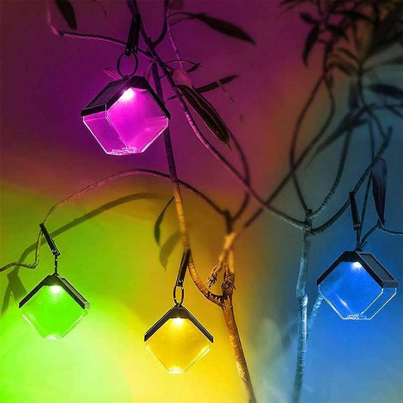 4pcs Hanging Solar Lights Ice Brick, Colour Changing Solar Garden Fence Lights Ip65 Waterproof, Gard