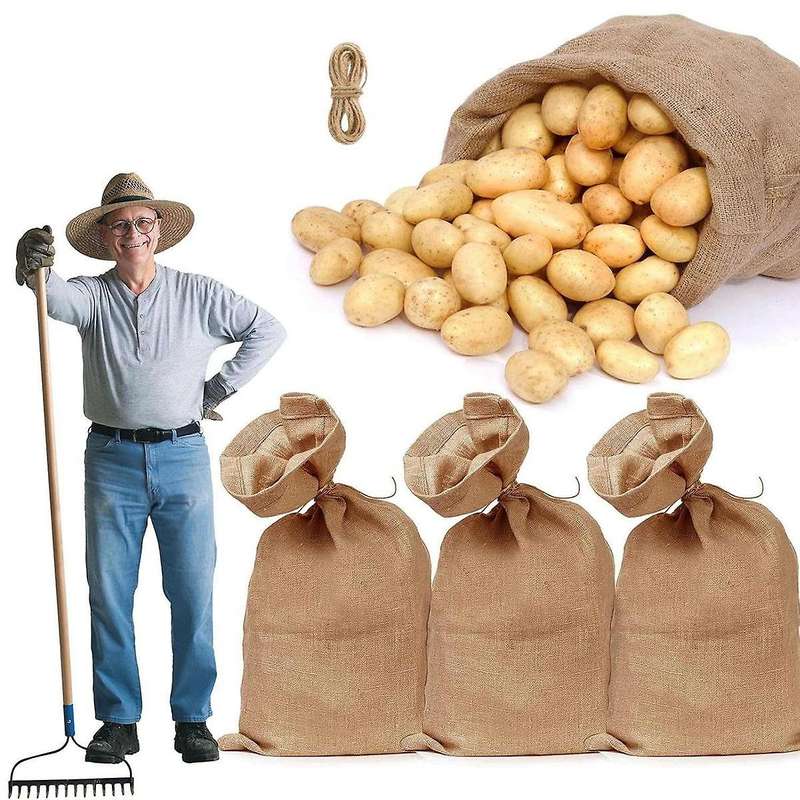 4pcs Heavy-duty Burlap Bags,40x24inch Thicken Potato Storage Sacks with 32.8ft Ropes, Reusable Potat