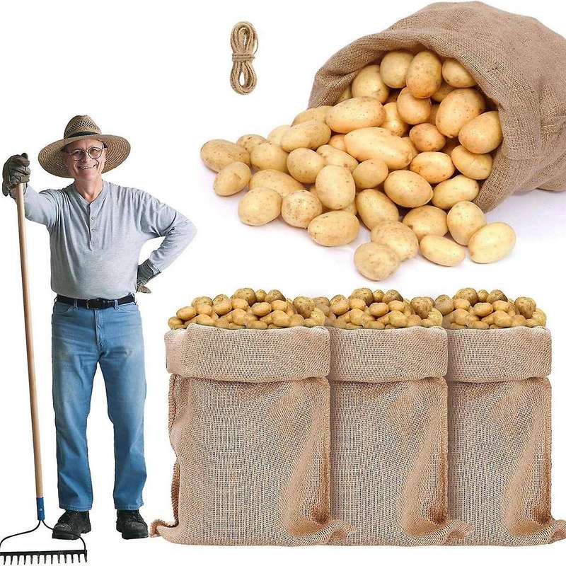 4pcs Heavy-duty Burlap Bags,40x24inch Thicken Potato Storage Sacks with 32.8ft Ropes, Reusable Potat