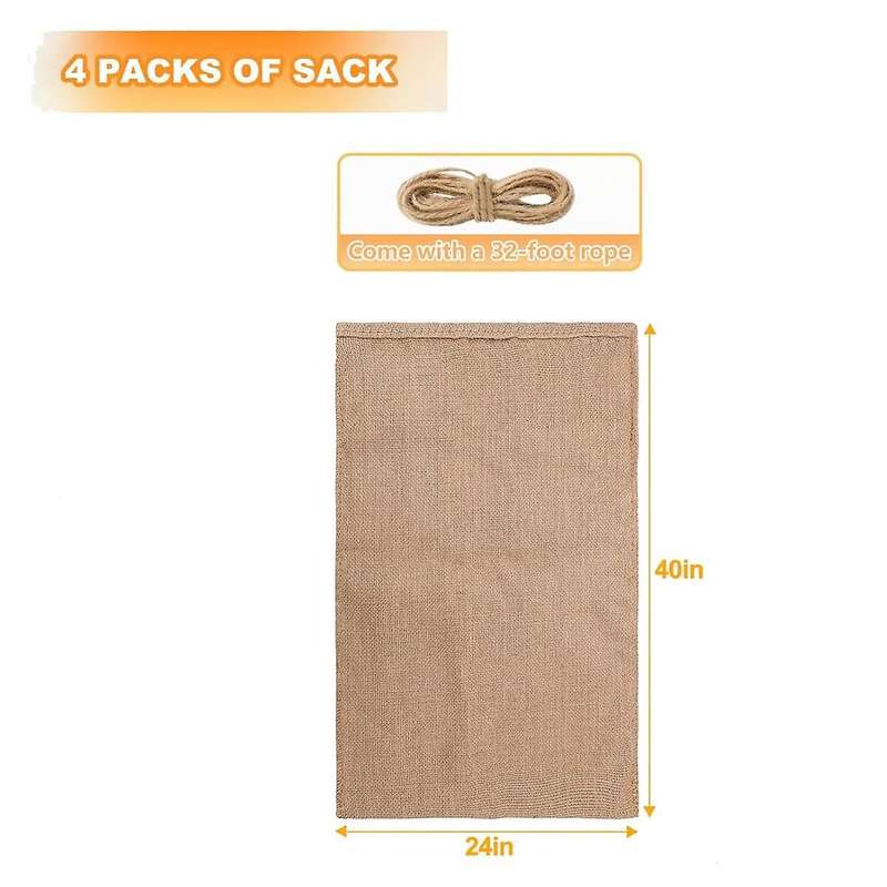 4pcs Heavy-duty Burlap Bags,40x24inch Thicken Potato Storage Sacks with 32.8ft Ropes, Reusable Potat
