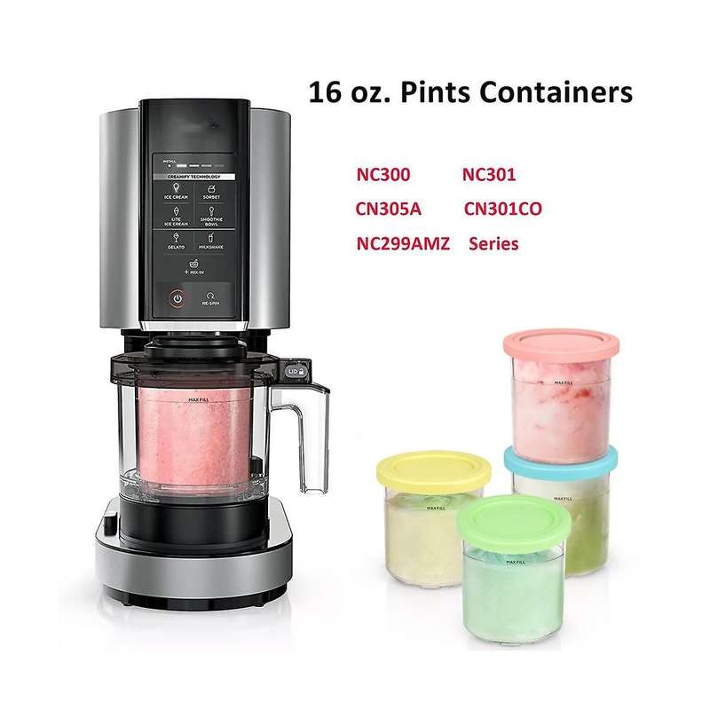 4pcs Ice Cream Pints and Lids for Ninja Creami Nc301 Nc300 Nc299amz Series Ice Cream Storage Contai