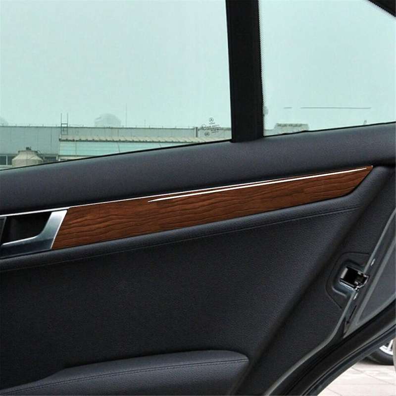4Pcs Interior Door Panel Cover Brown Wood Grain for C Class W204 2007-2013