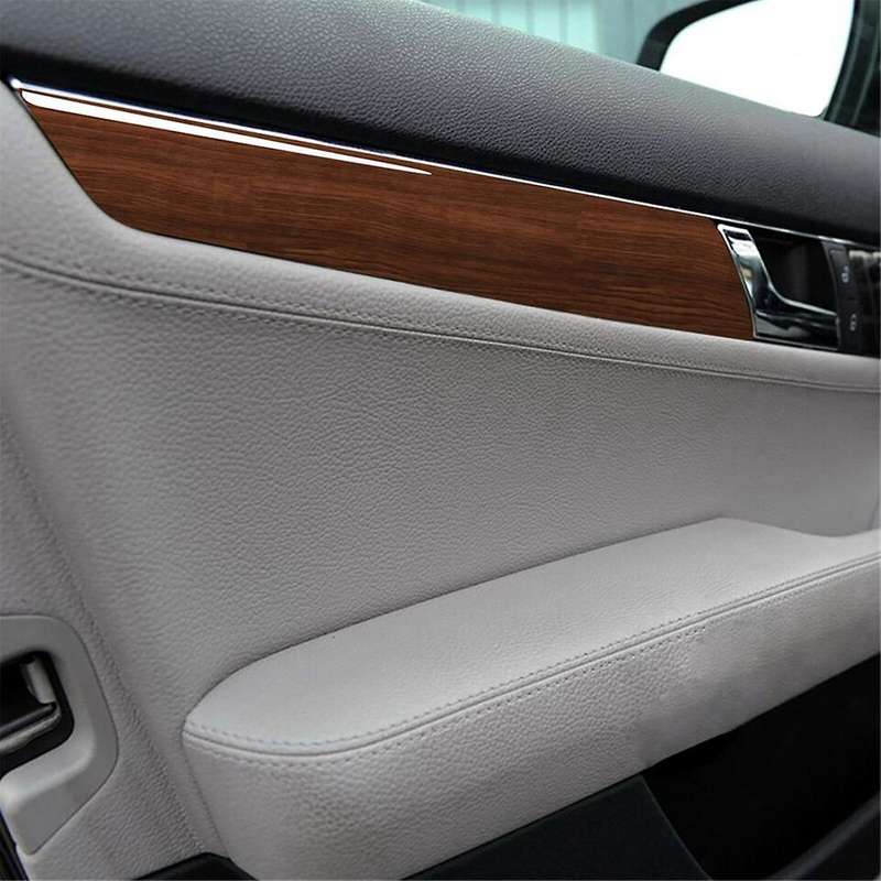 4Pcs Interior Door Panel Cover Brown Wood Grain for C Class W204 2007-2013