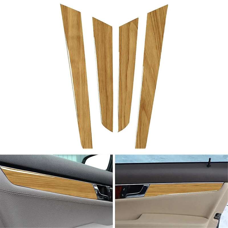 4PCS Interior Door Panel Cover Trim Yellow Wood Grain for C-Class W204 2007-2013
