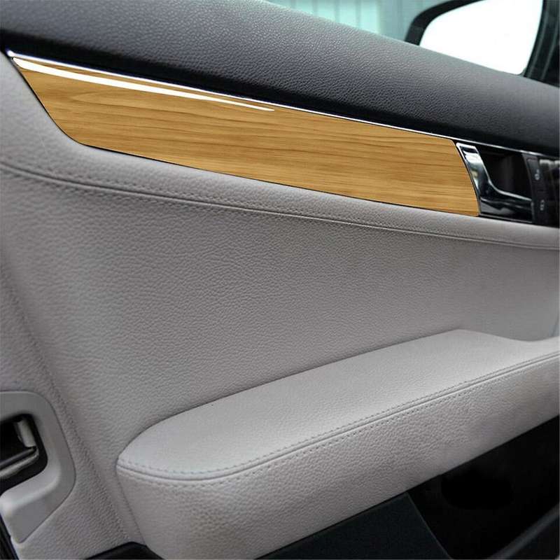 4PCS Interior Door Panel Cover Trim Yellow Wood Grain for C-Class W204 2007-2013