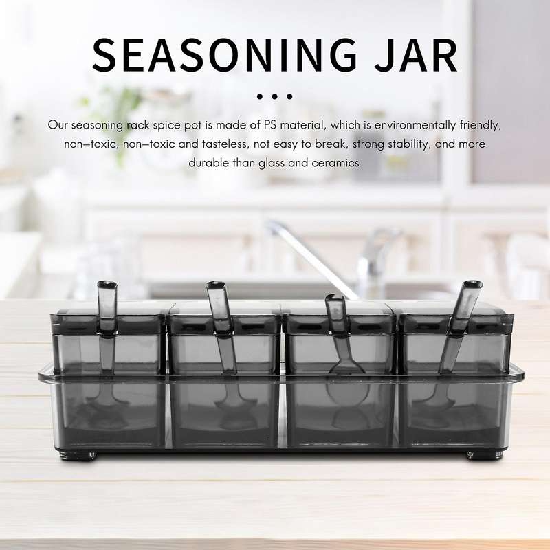 4pcs Jars Seasoning Box Seasoning Rack Racks Pots Container Condiment Jars Cruet with Lid&spoon