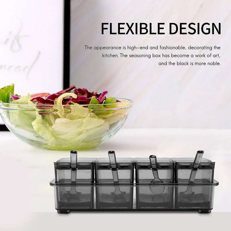 4pcs Jars Seasoning Box Seasoning Rack Racks Pots Container Condiment Jars Cruet with Lid&spoon