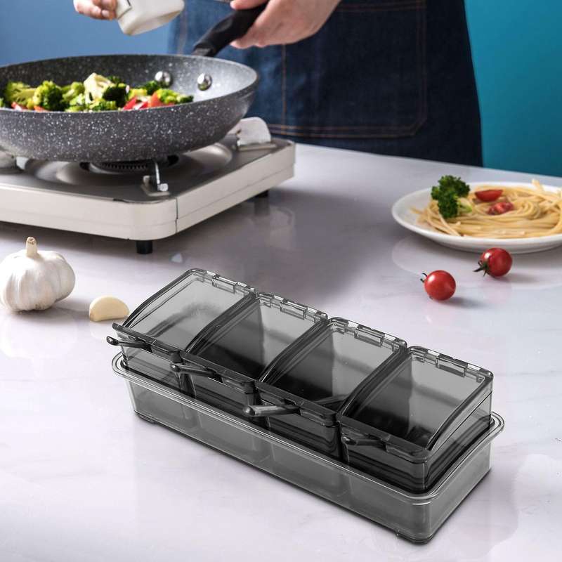 4pcs Jars Seasoning Box Seasoning Rack Racks Pots Container Condiment Jars Cruet with Lid&spoon