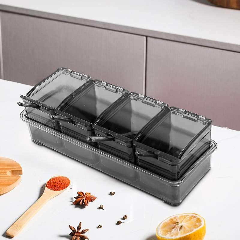 4pcs Jars Seasoning Box Seasoning Rack Racks Pots Container Condiment Jars Cruet with Lid&spoon