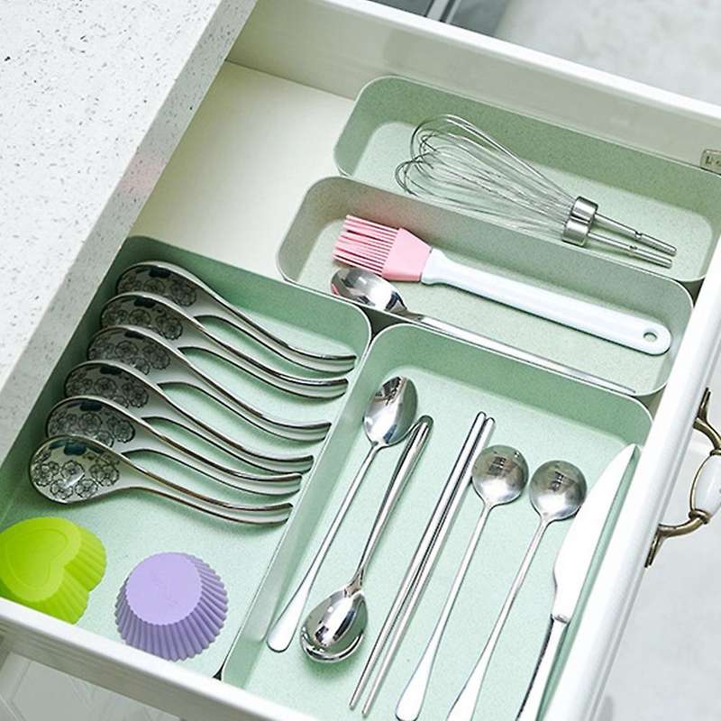 4Pcs Kitchen Tableware Storage Box Drawer Storage Tray Organizer Biodegradable Material Storage Divi