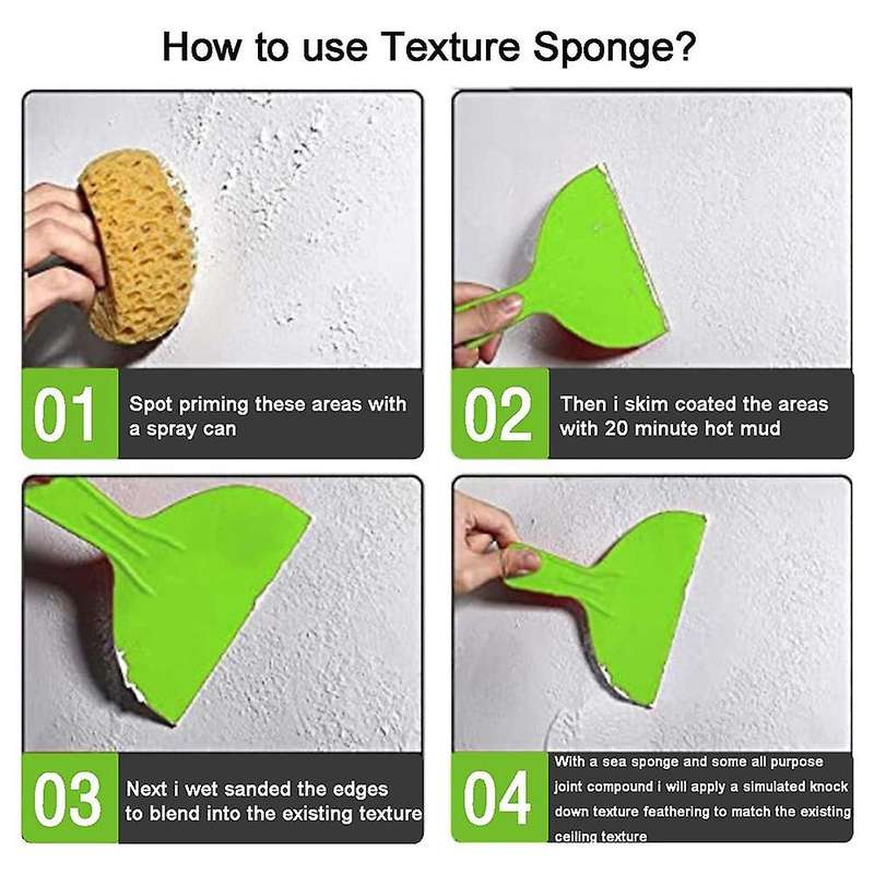 4PCS Knockdown Texture Sponge Drywall Texture Sponge Texture Patch Sponge for Texture Repair DIY Pai