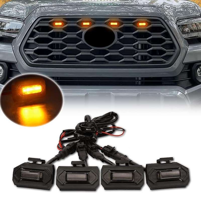 4PCS LED Front Grill Lights Compatible Toyota Tacoma Raptor TRD,Yellow Light