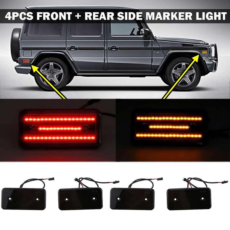 4Pcs LED Side Marker Light Bumper Turn Signal Lamp for W463 G-Class G500 G550 G55 G63 2002-2014 Blac