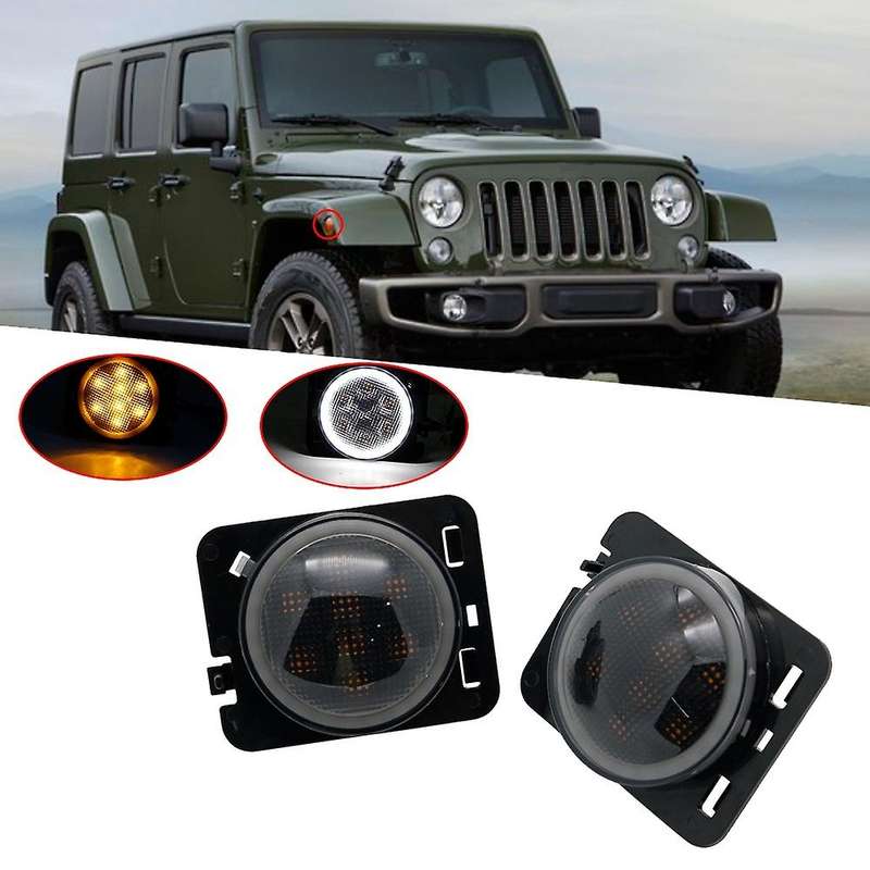 4Pcs Led Turn Signal+ Side Marker Lights Drl White Halo Smoked Lens for Jk 2007-2017