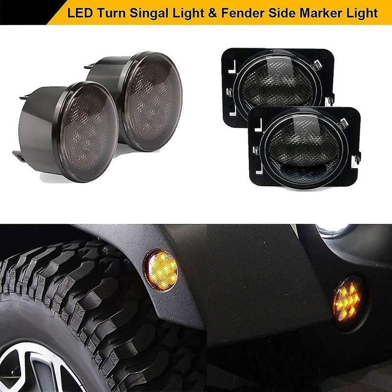 4Pcs Led Turn Signal+ Side Marker Lights Drl White Halo Smoked Lens for Jk 2007-2017