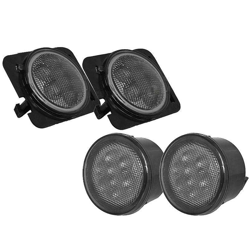 4Pcs Led Turn Signal+ Side Marker Lights Drl White Halo Smoked Lens for Jk 2007-2017