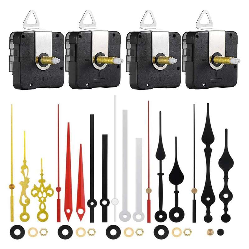 4pcs Long Shaft Quartz Clock Movement Mechanism Motor Kit with 6 Pair Different Clock Repair Parts