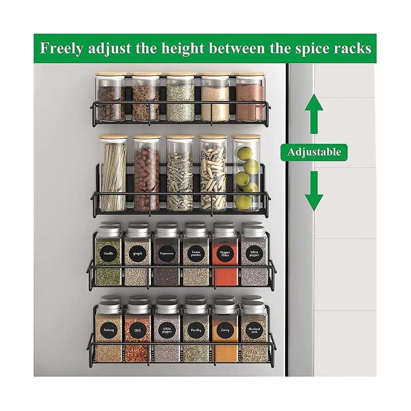 4PCS Magnetic Spice Rack Organizer for Refrigerator and Oven, Metal Fridge Shelf for Kitchen, Black
