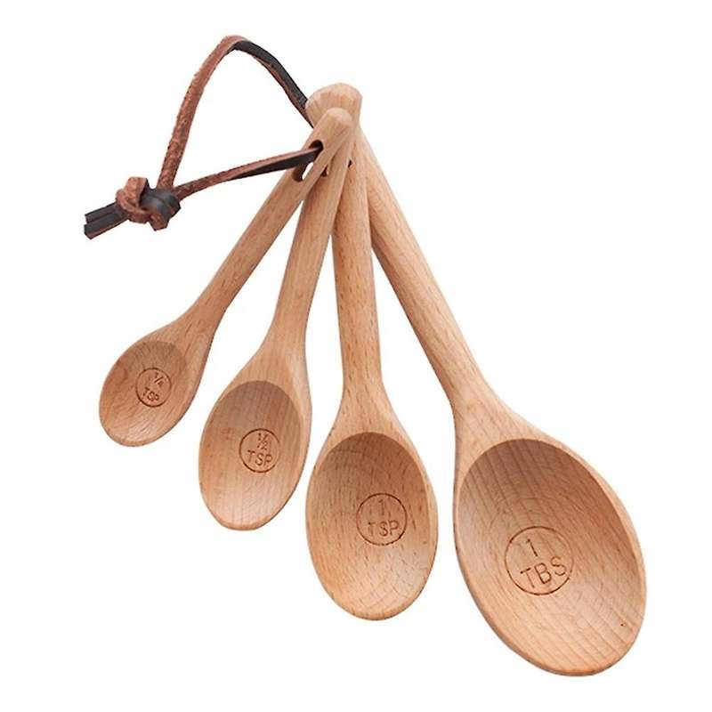 4Pcs Measuring Natural Wood Scoop Baking Utensils Kitchen Tool Wooden Spoons