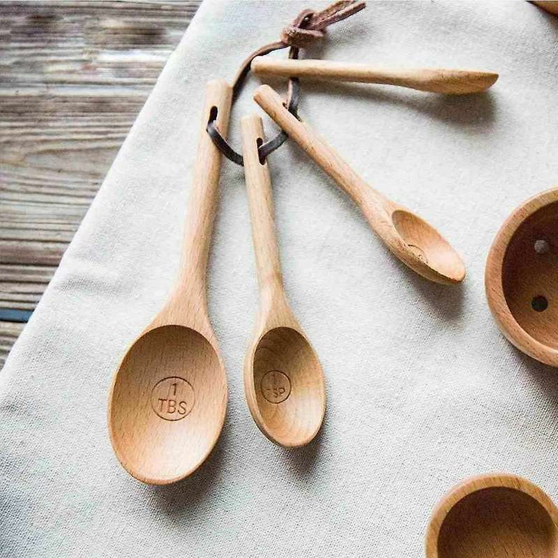 4Pcs Measuring Natural Wood Scoop Baking Utensils Kitchen Tool Wooden Spoons