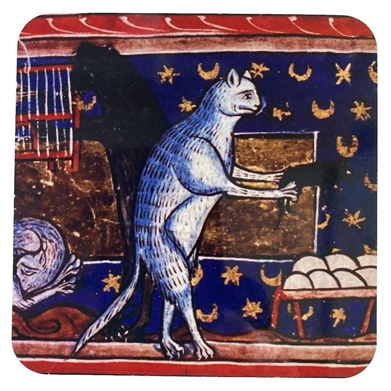 4pcs Medieval Cat Coasters for Drink Set Cat Pattern Round Coasters, Drinking Coasters Cat Coaster