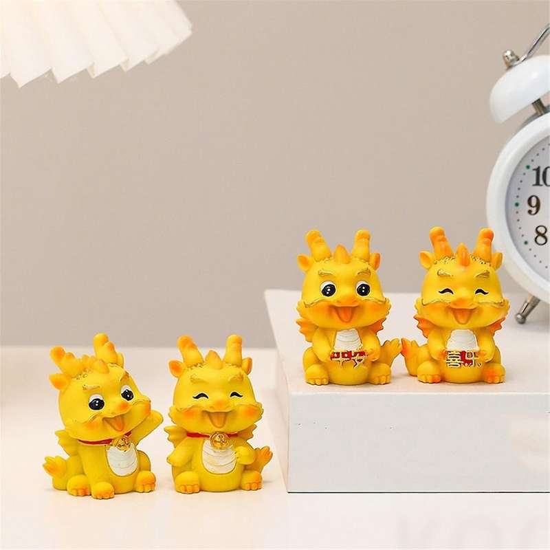 4pcs Mini Chinese New Year Dragon Figurine Resin Golden Chinese Zodiac Dragon Statue for New Year Ta