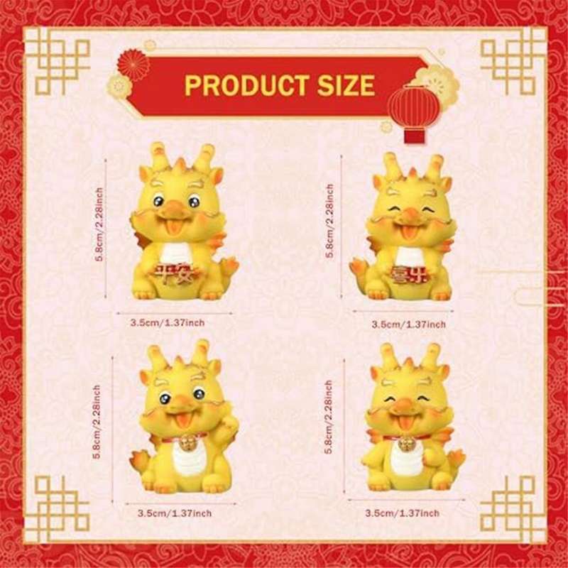 4pcs Mini Chinese New Year Dragon Figurine Resin Golden Chinese Zodiac Dragon Statue for New Year Ta
