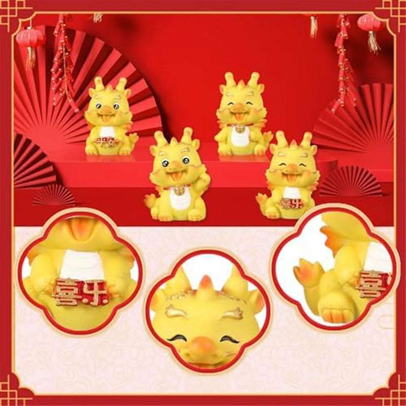4pcs Mini Chinese New Year Dragon Figurine Resin Golden Chinese Zodiac Dragon Statue for New Year Ta