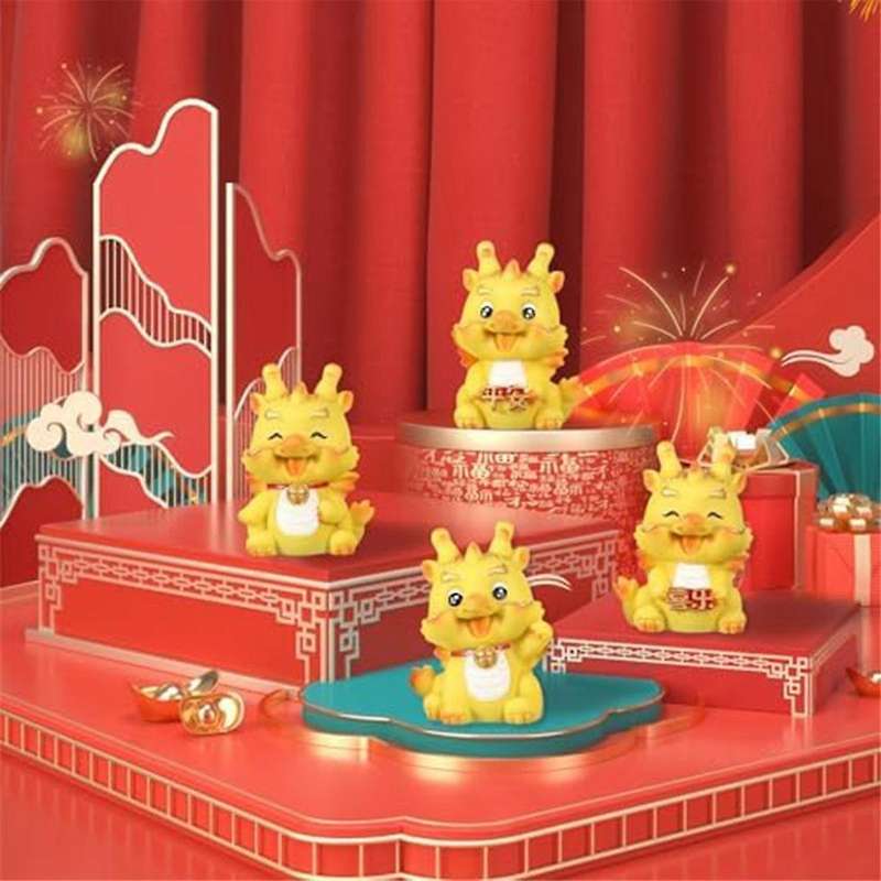 4pcs Mini Chinese New Year Dragon Figurine Resin Golden Chinese Zodiac Dragon Statue for New Year Ta