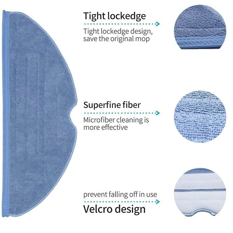 4Pcs Mop Pads Compatible Roborock T7 T7 Plus S7 Floor Wet Microfiber Pad