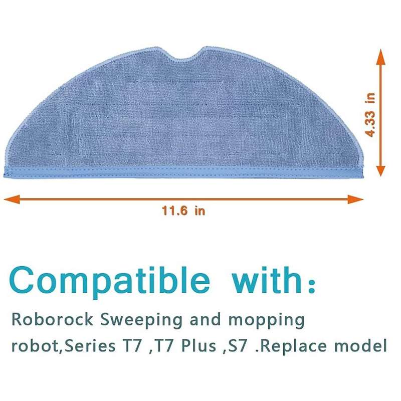 4Pcs Mop Pads Compatible Roborock T7 T7 Plus S7 Floor Wet Microfiber Pad