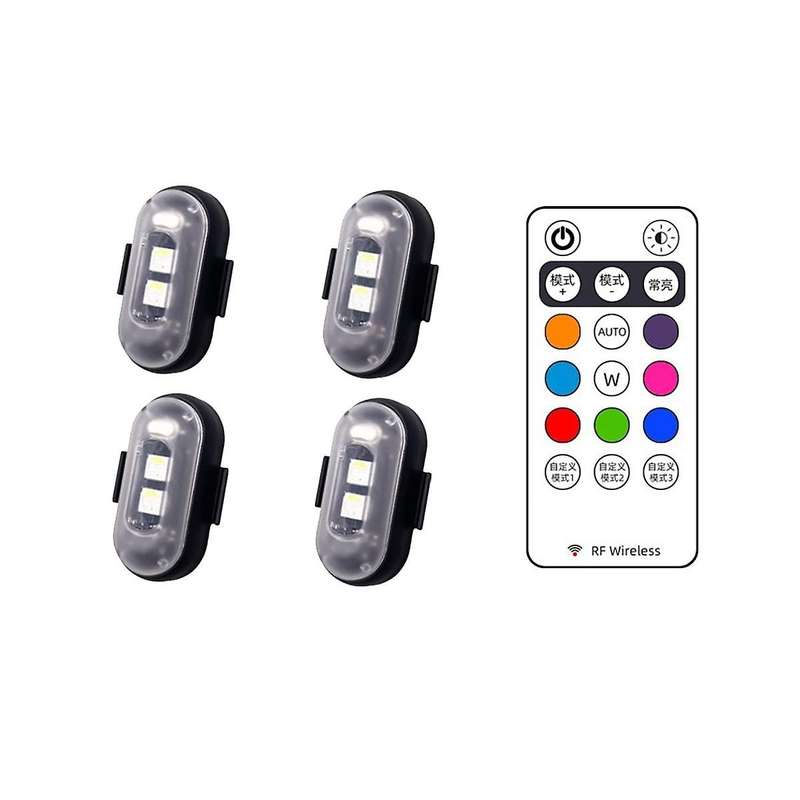 4pcs Motorcycle Led Warning Light Universal Mini Signal Light Drone with Controller Strobe Light 8