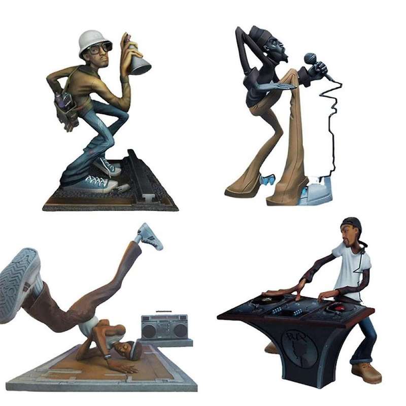 4Pcs New Hip Hop Elements Sculpture the Elements of Hip Hop Artist Statue Resin E