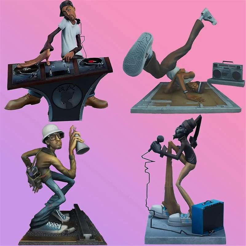 4Pcs New Hip Hop Elements Sculpture the Elements of Hip Hop Artist Statue Resin E