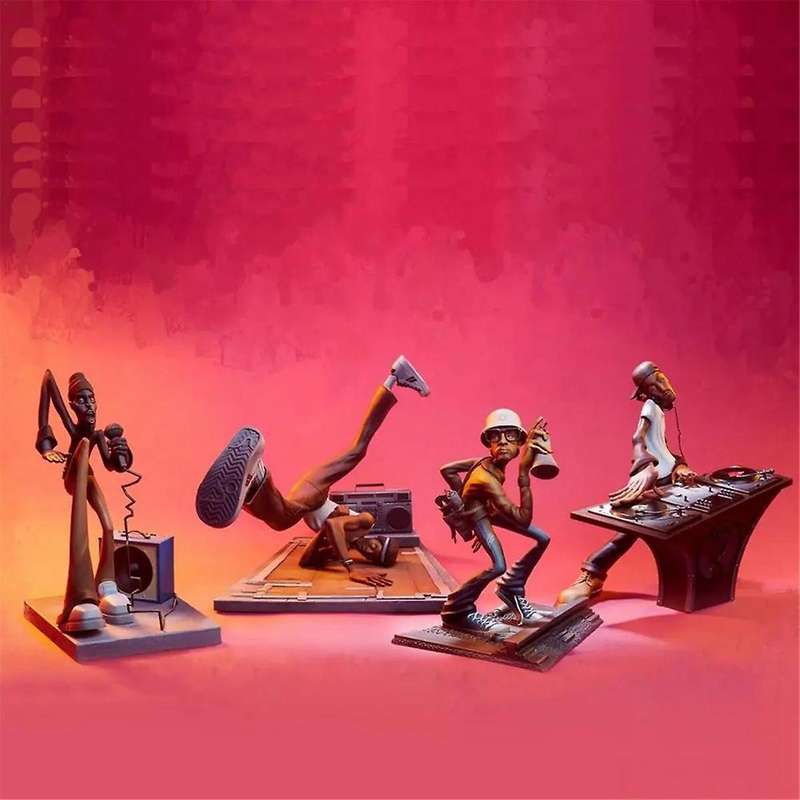 4Pcs New Hip Hop Elements Sculpture the Elements of Hip Hop Artist Statue Resin E