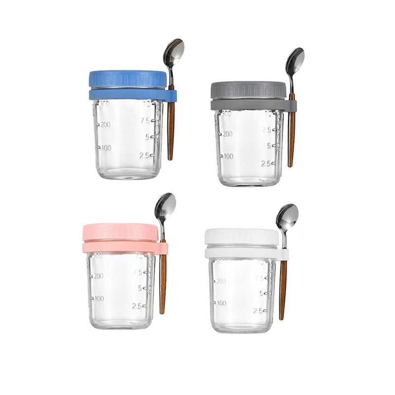 4pcs Overnight Oats Containers with Lids and Spoons Glass Masonjars for Overnight Oats Leak Proof Oa