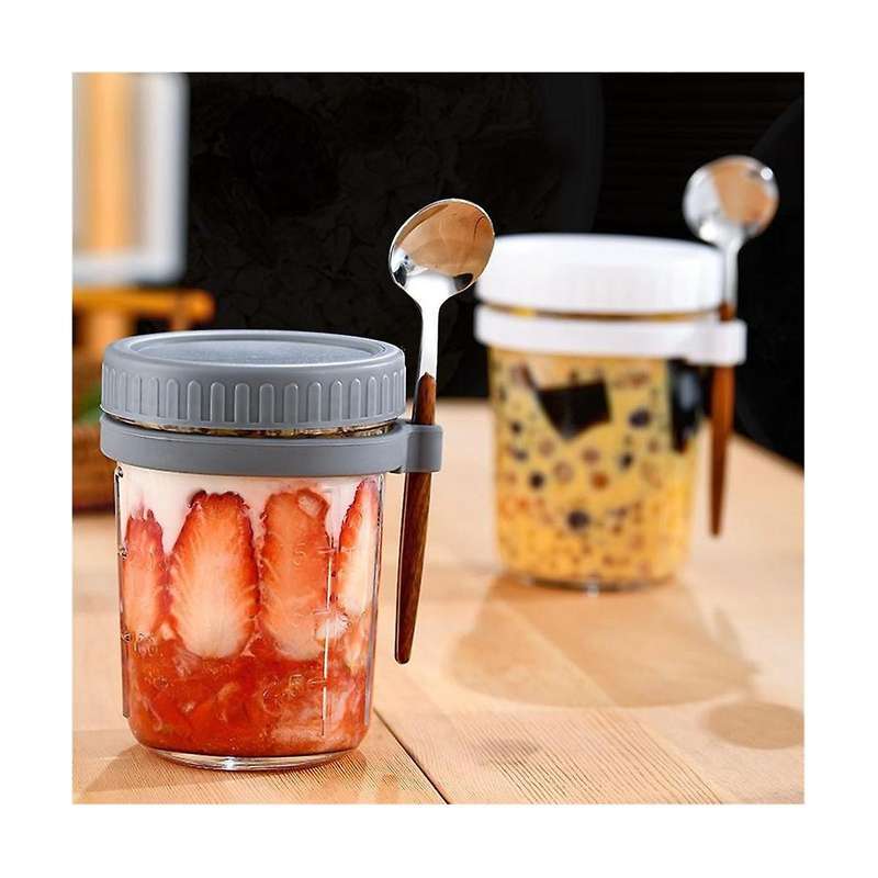 4pcs Overnight Oats Containers with Lids and Spoons Glass Masonjars for Overnight Oats Leak Proof Oa