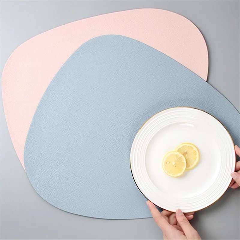 4pcs Placemats for Table Waterproof Non- Coaster Leather Place Kitchen Accessories,black
