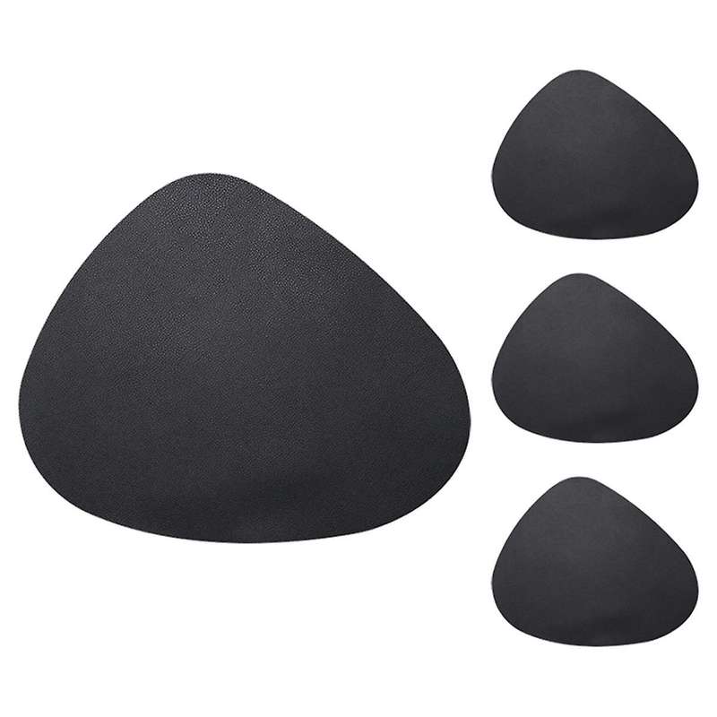 4pcs Placemats for Table Waterproof Non- Coaster Leather Place Kitchen Accessories,black
