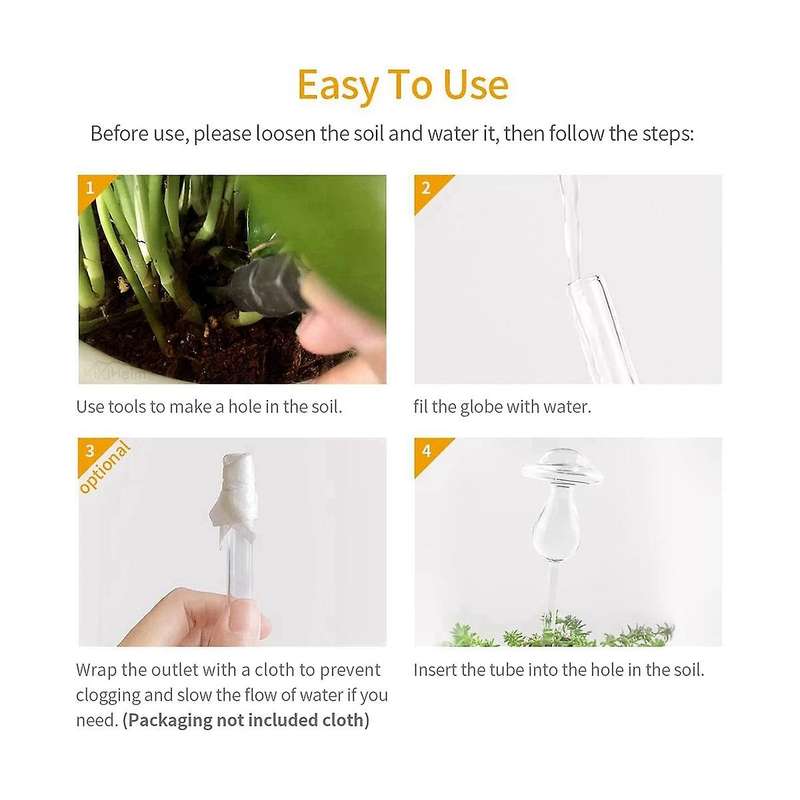 4Pcs Plant Watering Globes, Hand Blown Clear Glass Self Watering Planter Insert Mushroom Watering G