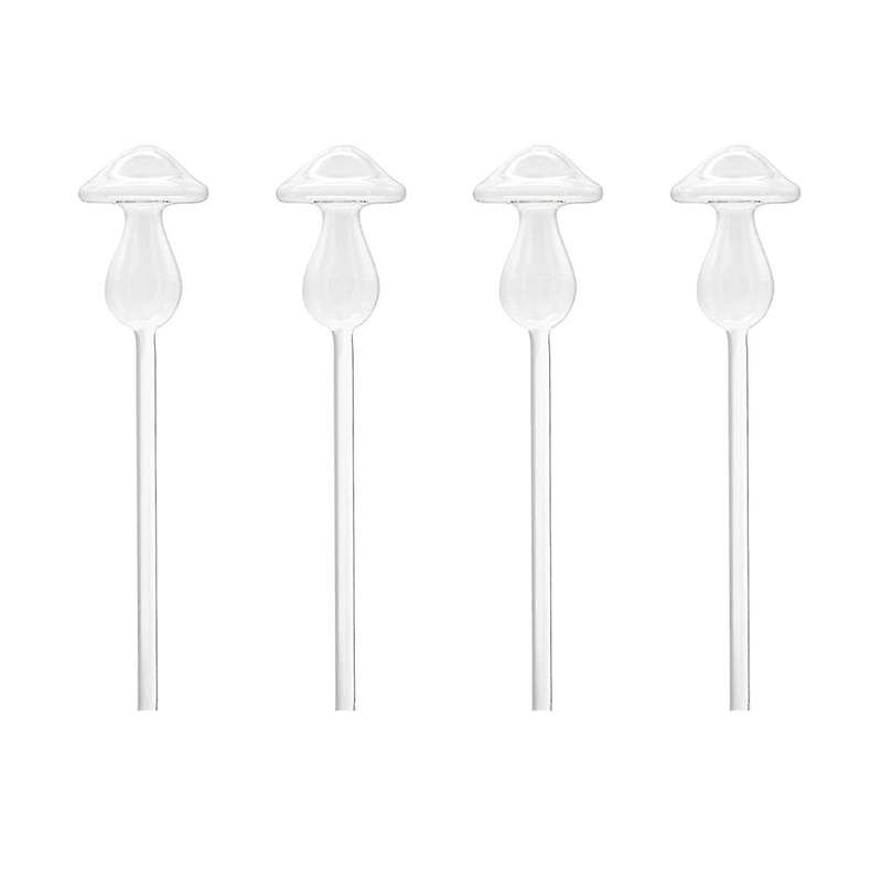 4Pcs Plant Watering Globes, Hand Blown Clear Glass Self Watering Planter Insert Mushroom Watering G