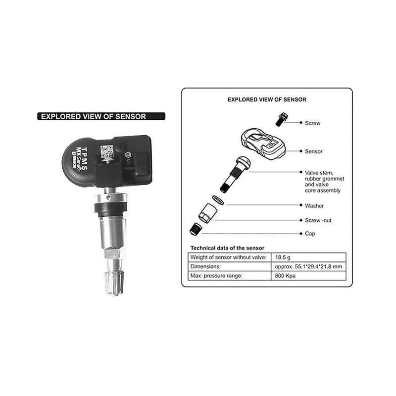 4Pcs Programmable MX Sensor 315MHZ+433MHz Universal 2 in 1 Tire Pressure Monitoring System TPMS Too