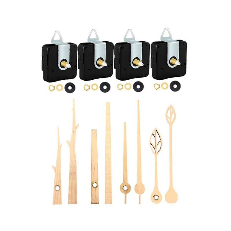 4Pcs Quartz Clock Movement Mechanism Parts with 4 Walnut Clock Hands Clock Accessories for Clock Rep